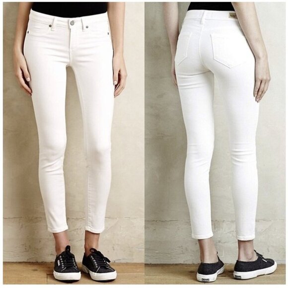 Paige Verdugo Ankle Denim Cotton Stretch White Jean Pants - Picture 1 of 7